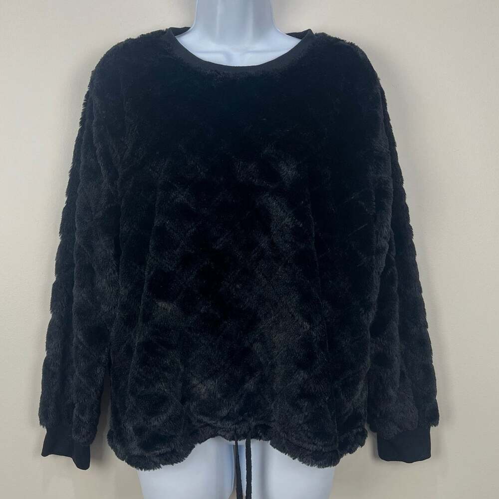 Steve Madden Women's Top Sweatshirt Quilted Cinched Drawstring Waist Lg Black